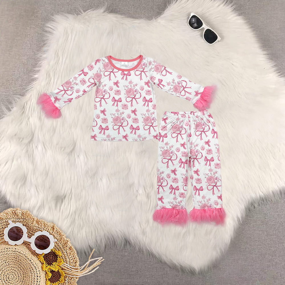 RTS NO MOQ Sibling baby girls Family Mommy and Me Baby Girls Fur Pajamas sets