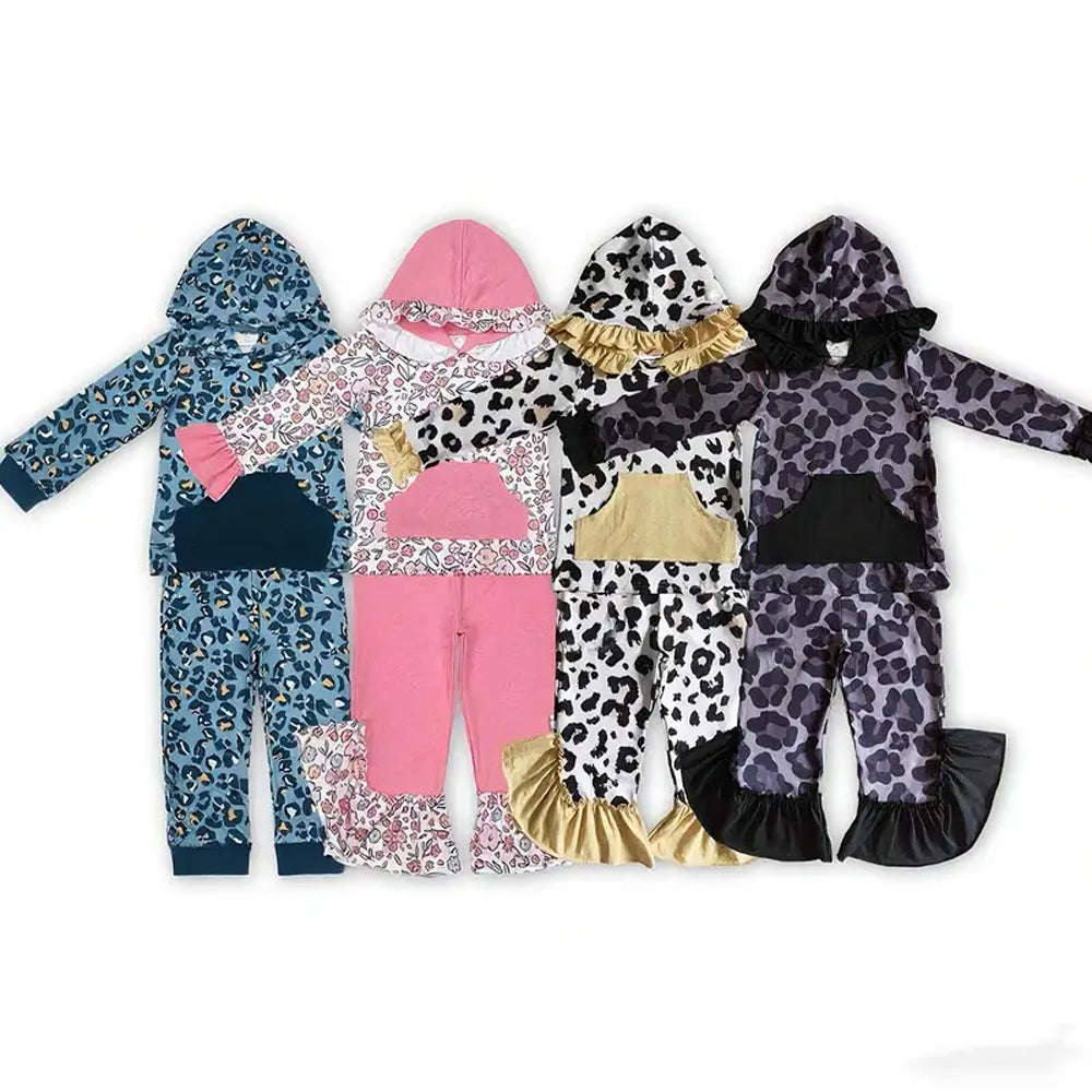 RTS NO MOQ Sibling Baby Girl clothes cotton hoodedTop Bell Pants Clothes Sets