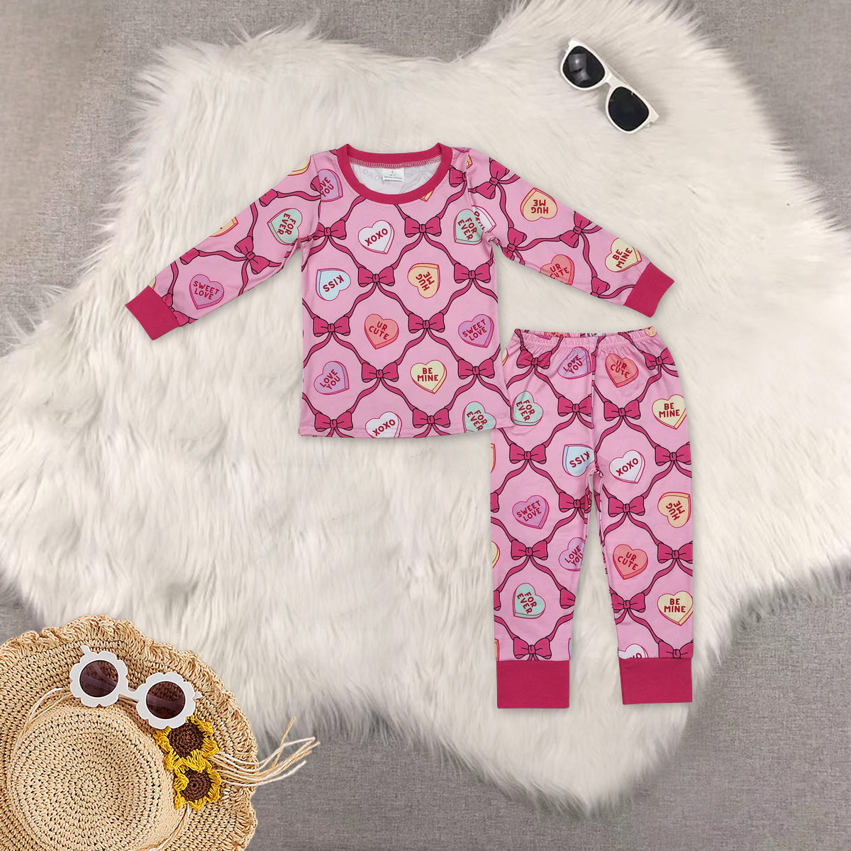 RTS NO MOQ Sibling Baby girl Clothes Valentine long-sleeved pants sets