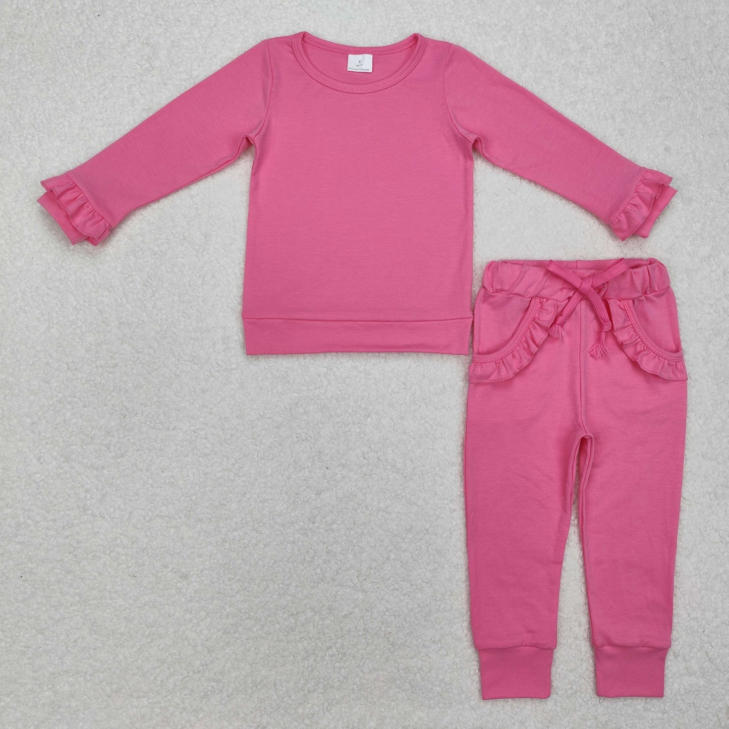 RTS NO MOQ Baby Girls Boys Solid color cotton long sleeve Pants Clothes Sets