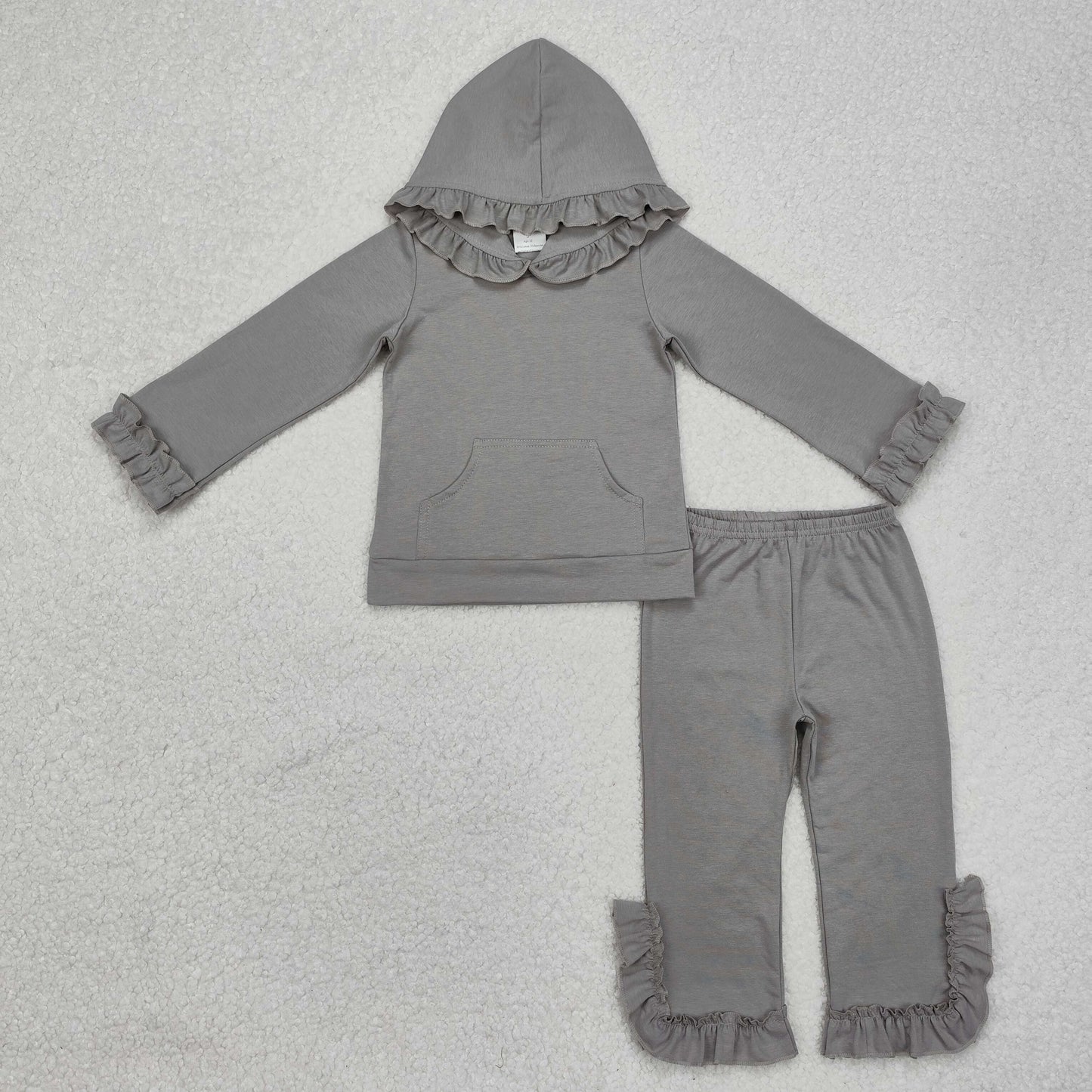 RTS NO MOQ ETA 5/7days Arrived GLP2272 Pure Gray Lace Hooded Long Sleeve Pants Set