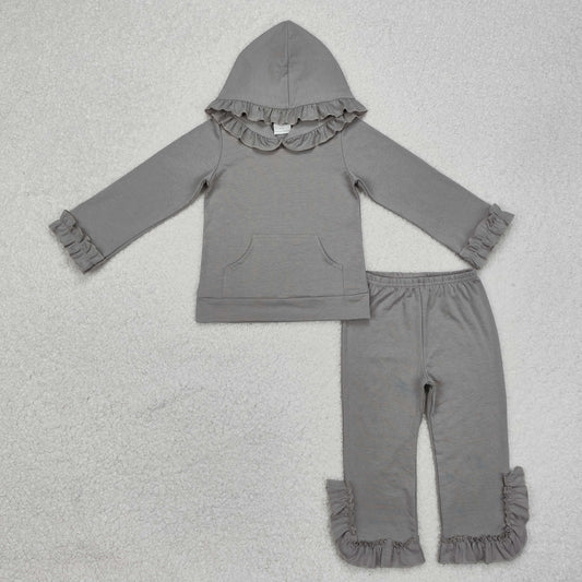 RTS NO MOQ ETA 5/7days Arrived GLP2272 Pure Gray Lace Hooded Long Sleeve Pants Set