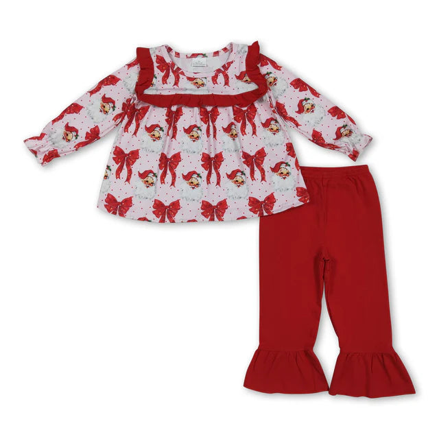 RTS Sibling Baby Girls Christmas Santa Red Green Bows Dresses Outfits