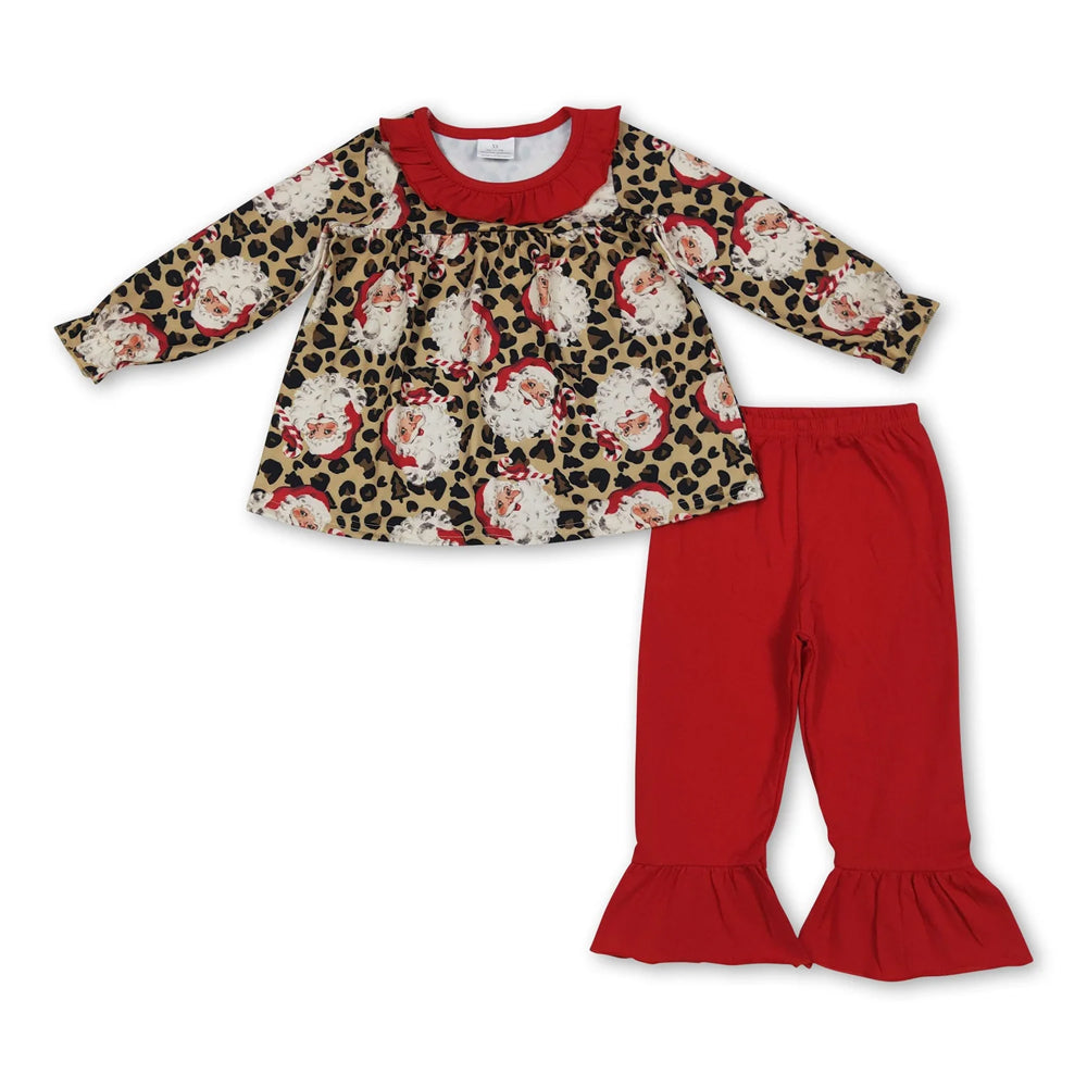 RTS NO MOQ Sibling milk silk Baby Girls Cute Tree Bow Tunic Ruffle Pants Holiday Set