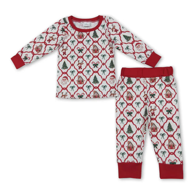 RTS NO MOQ Sibling milk silk Baby Girls Boots Holly Top And Pants Christmas Pajamas Sets
