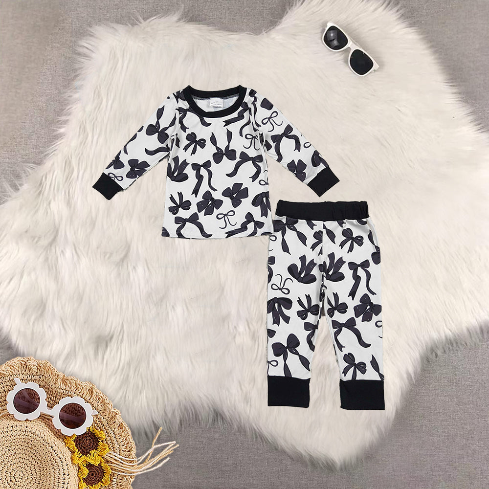 RTS NO MOQ Sibling Baby girl clothes bow long-sleeved trousers suits