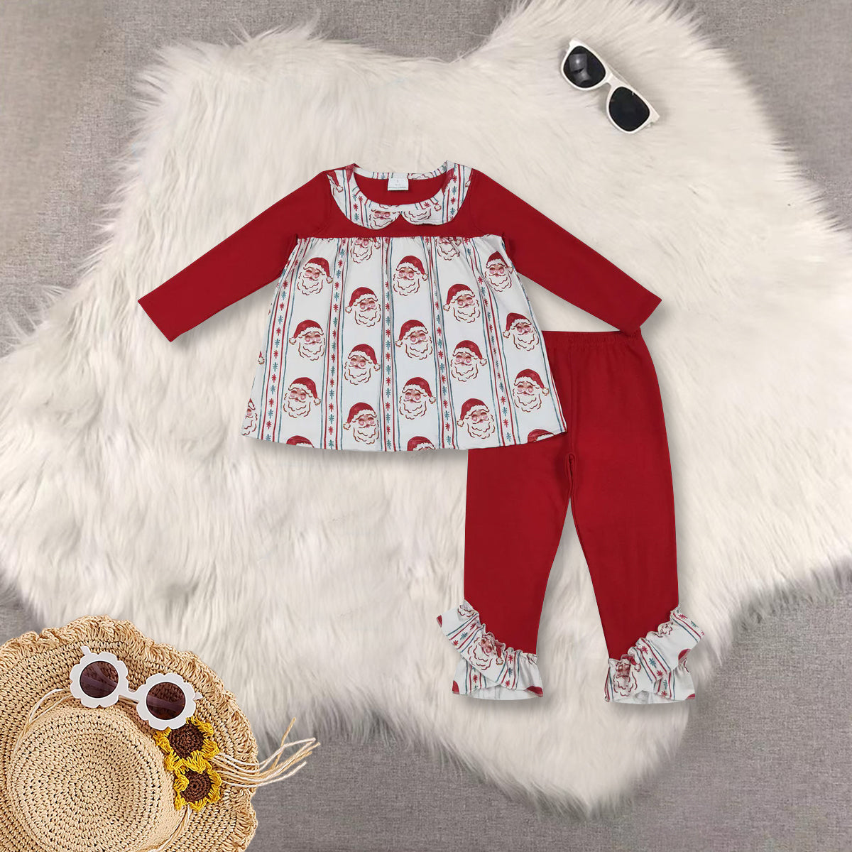 RTS NO MOQ Sibling Baby Girls Christmas long-sleeved trousers suit & romper