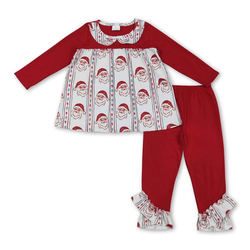 RTS NO MOQ Sibling milk silk Baby Girls Cute Tree Bow Tunic Ruffle Pants Holiday Set