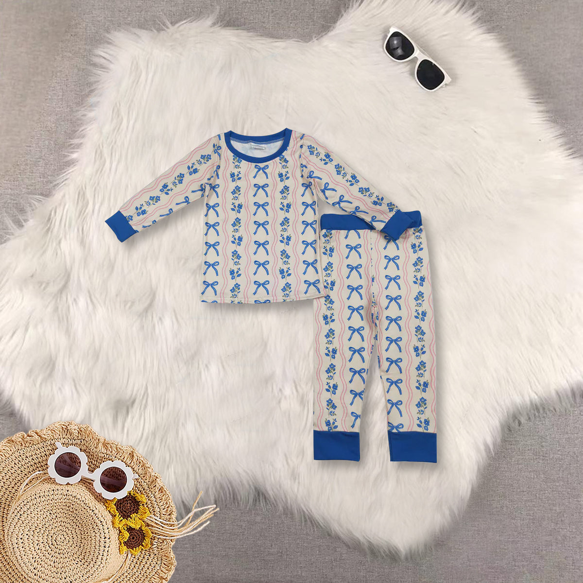 RTS NO MOQ Sibling Baby girl clothes bow long-sleeved trousers suit & romper