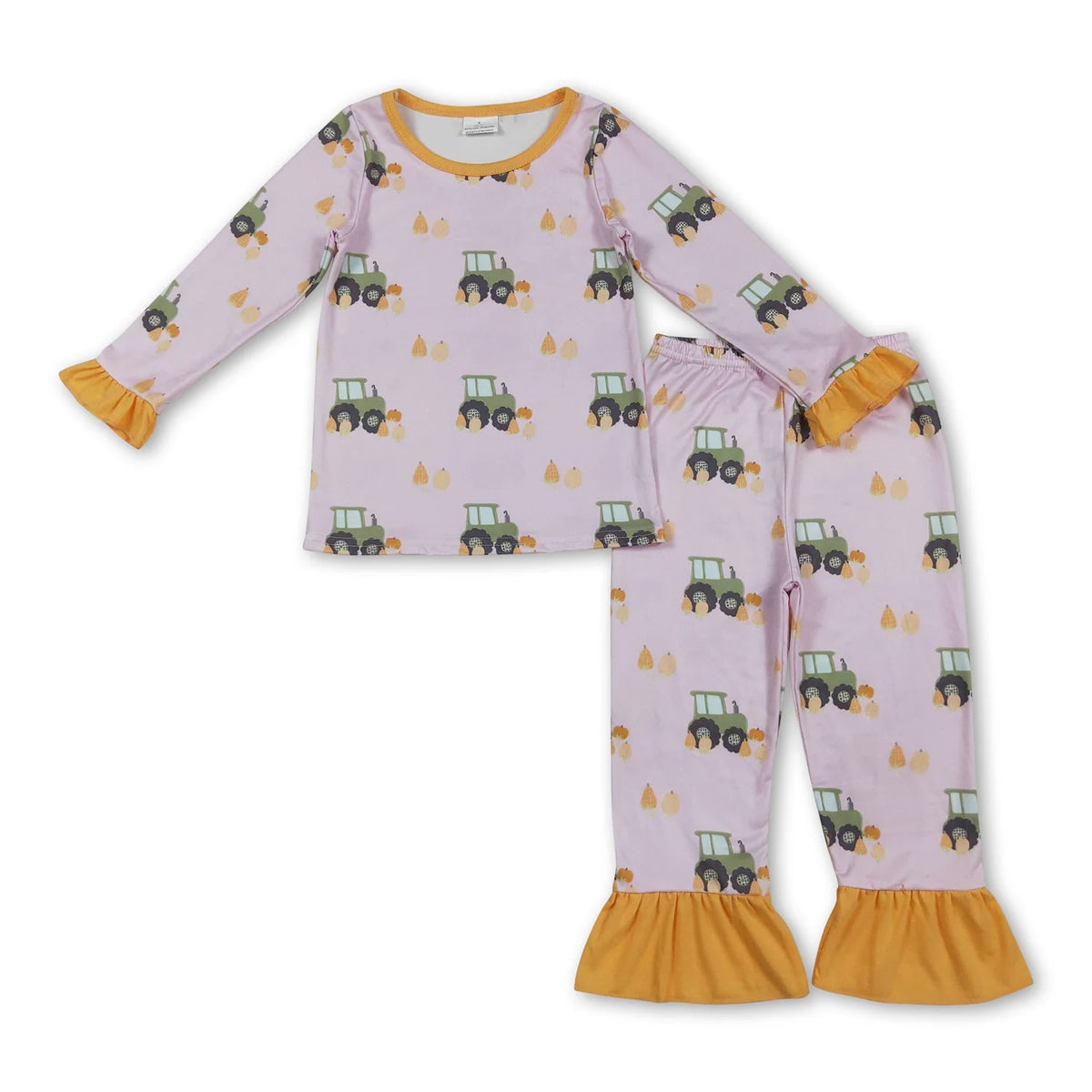 RTS NO MOQ Sibling milk silk Baby Boys Girls Pumpkins Trucks Long Sleeve Top Pants Pajamas Sets Rompers