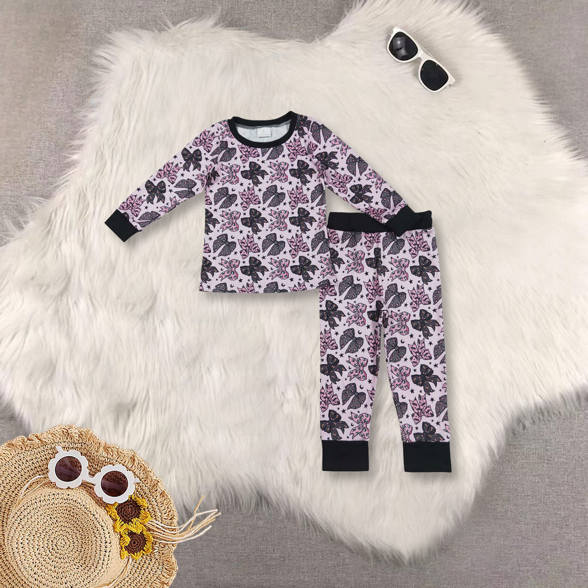 RTS NO MOQ Sibling Baby girl clothes bow long-sleeved trousers suits