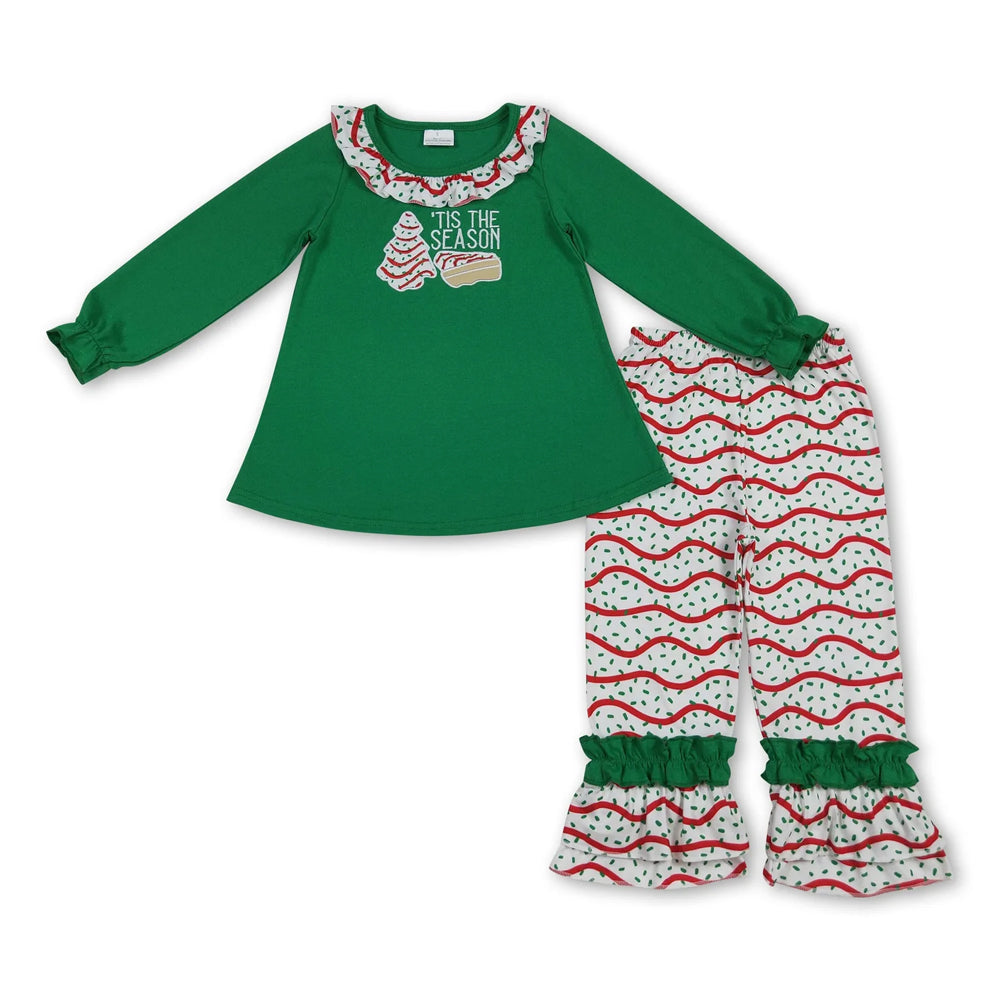 RTS NO MOQ Sibling milk silk Baby Girls Cute Tree Bow Tunic Ruffle Pants Holiday Set