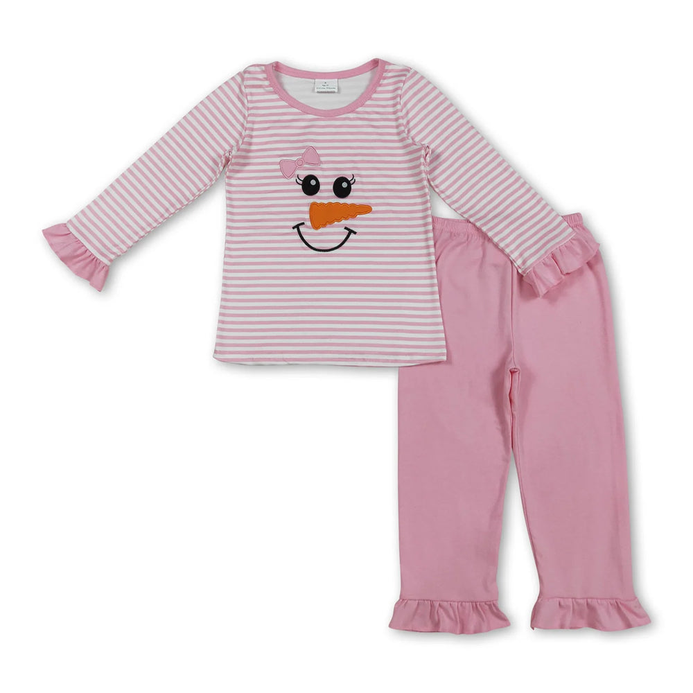 RTS NO MOQ Sibling milk silk Baby Girls Red Bow Santa Print Checked Top Pants Two Piece Christmas Clothes Set
