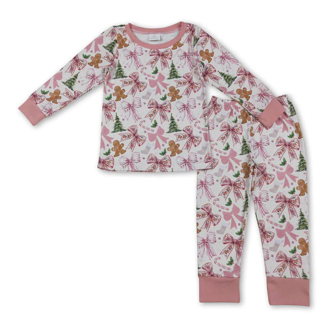 RTS NO MOQ Sibling milk silk Baby Girls Boots Holly Top And Pants Christmas Pajamas Sets