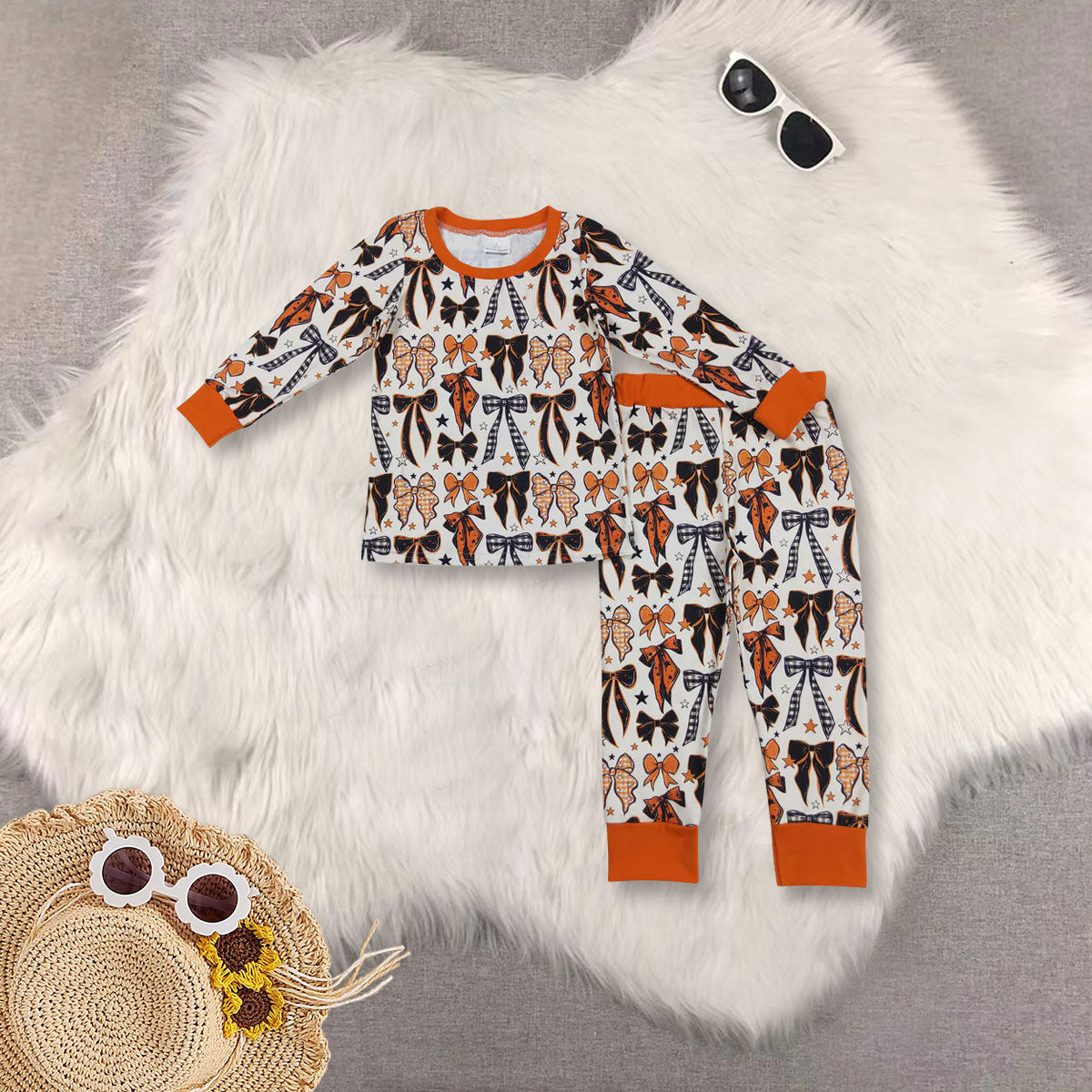 RTS NO MOQ Sibling Baby girl clothes bow long-sleeved trousers suits
