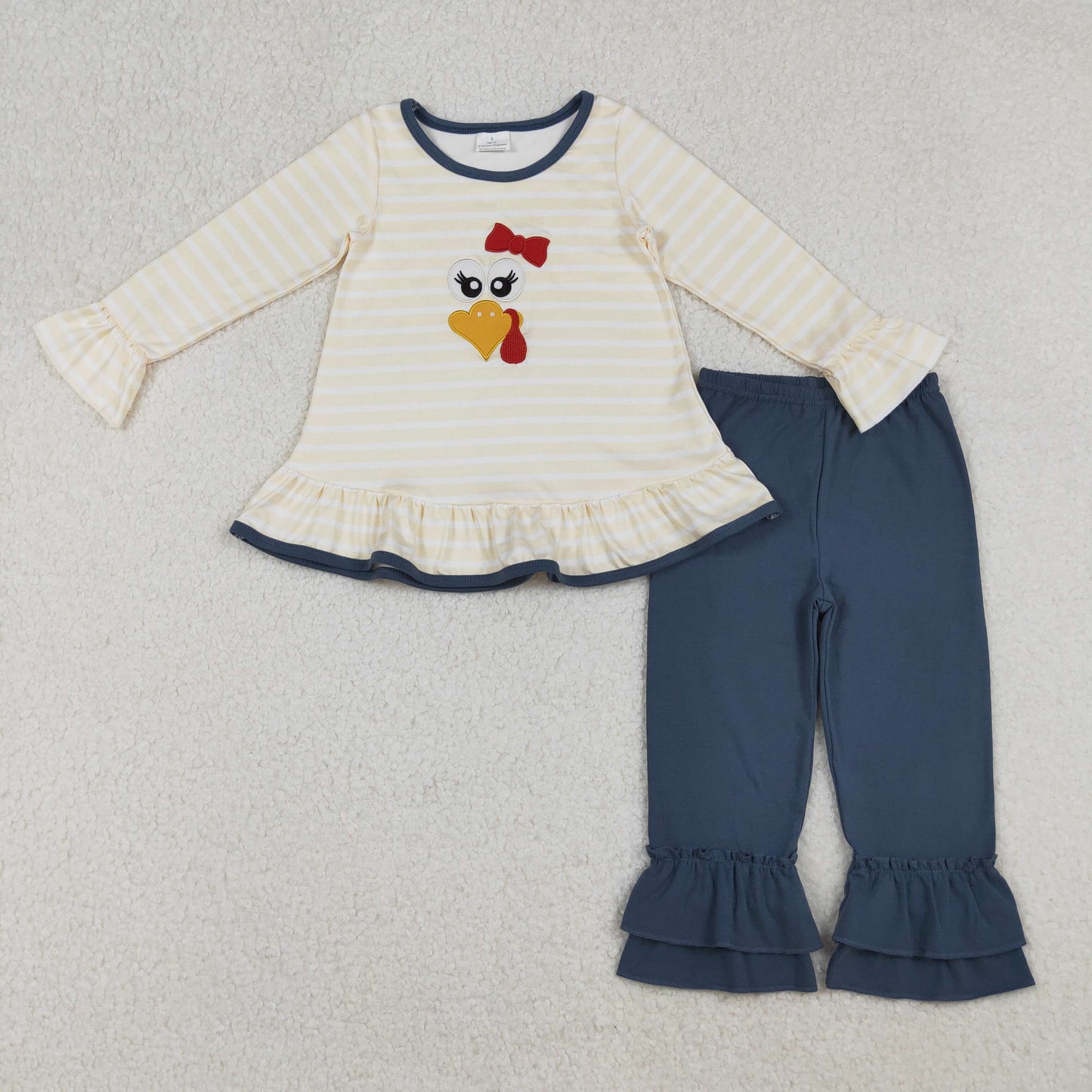 RTS NO MOQ Sibling Baby girls clothes Embroidery turkey long-sleeved trousers suit & rompers