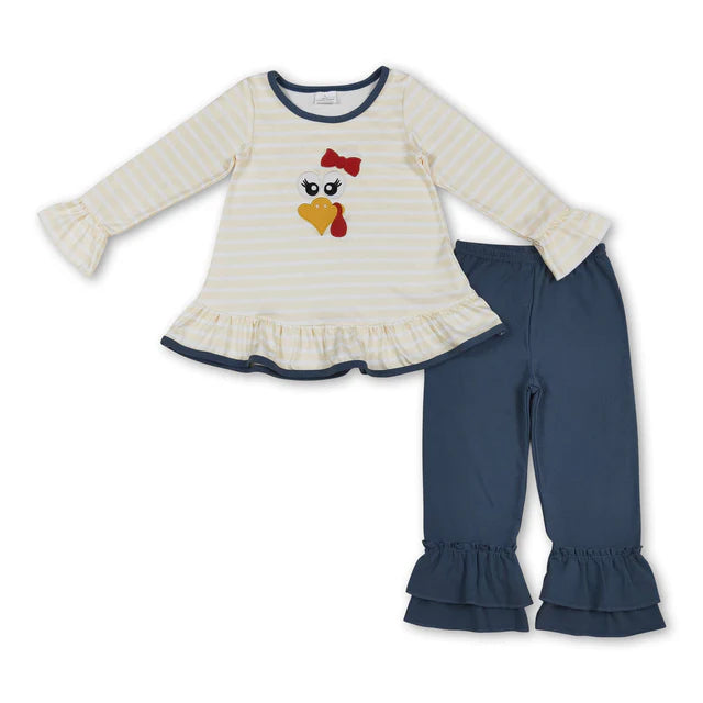 RTS NO MOQ Sibling milk silk Baby Girls And Boys Cute Embroidery Turkey And Pumpkins Plaid Pants Thanksgiving Clothes Set Rompers