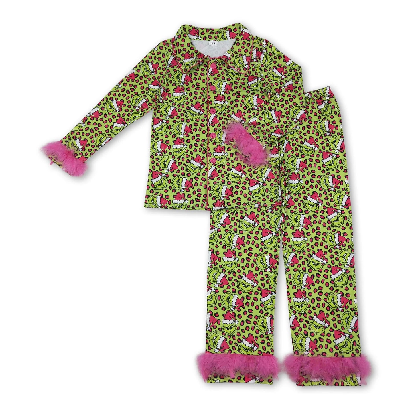RTS NO MOQ Sibling milk silk Cute Clothes Mama and Me Leopard Button Front Fur Sleeve Ruffle Dress Zipper Romper Family Christmas Pajamas Sets