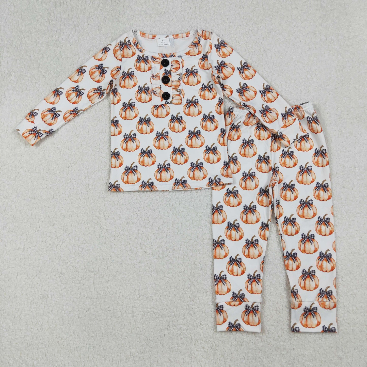 RTS NO MOQ Sibling Baby girls clothes Halloween pumpkin bow long-sleeved trousers suit & rompers