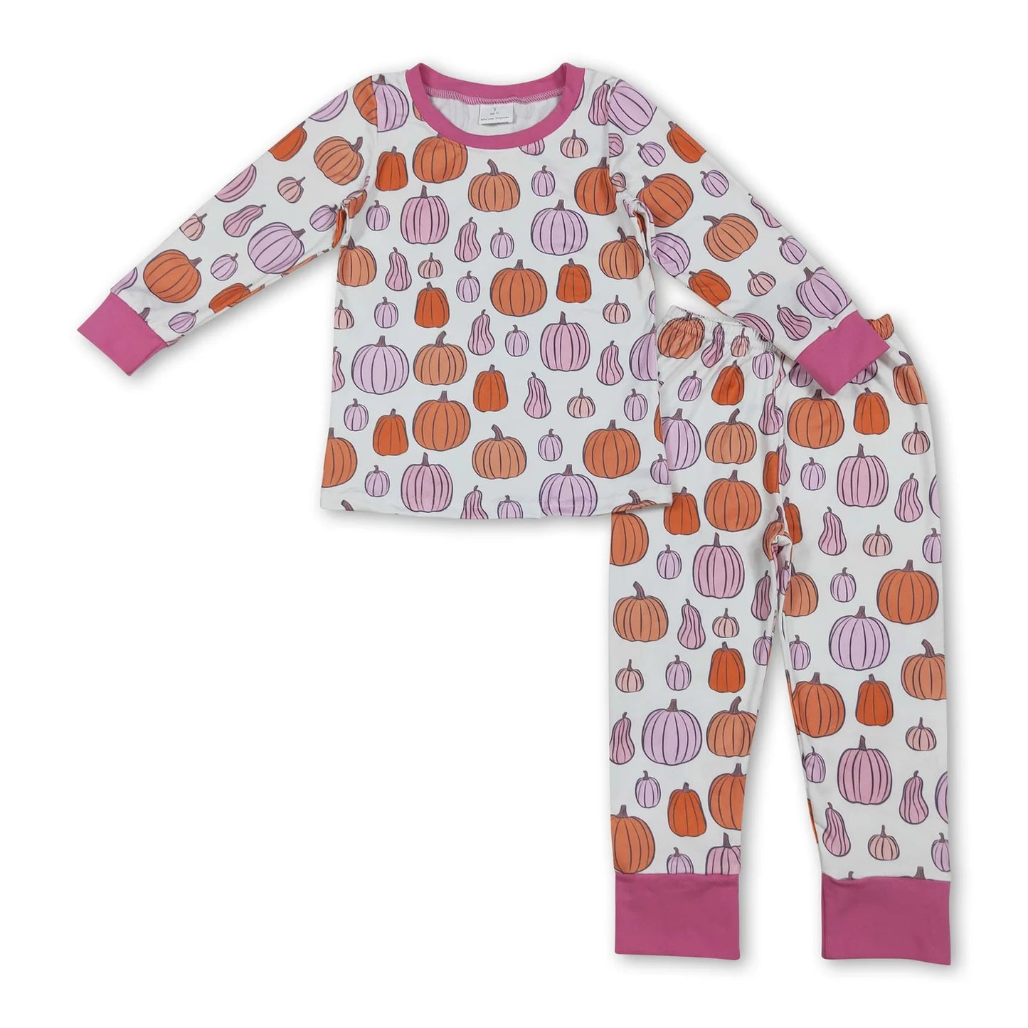 RTS NO MOQ Sibling milk silk Baby Girls Colorful Pumpkin Print Plaid Long Sleeve Top Pants Two Piece Fall Pajamas Sets Rompers