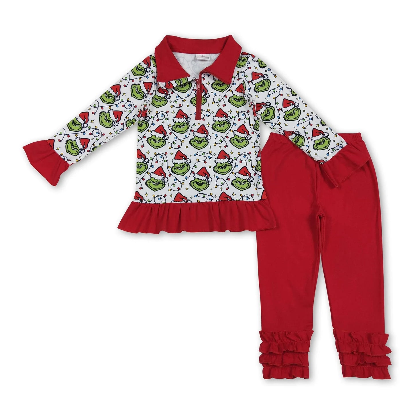 RTS NO MOQ Sibling milk silk Baby Girls Cute Pink Check Santa Button Front Top Pocket Pants Christmas Clothes Set