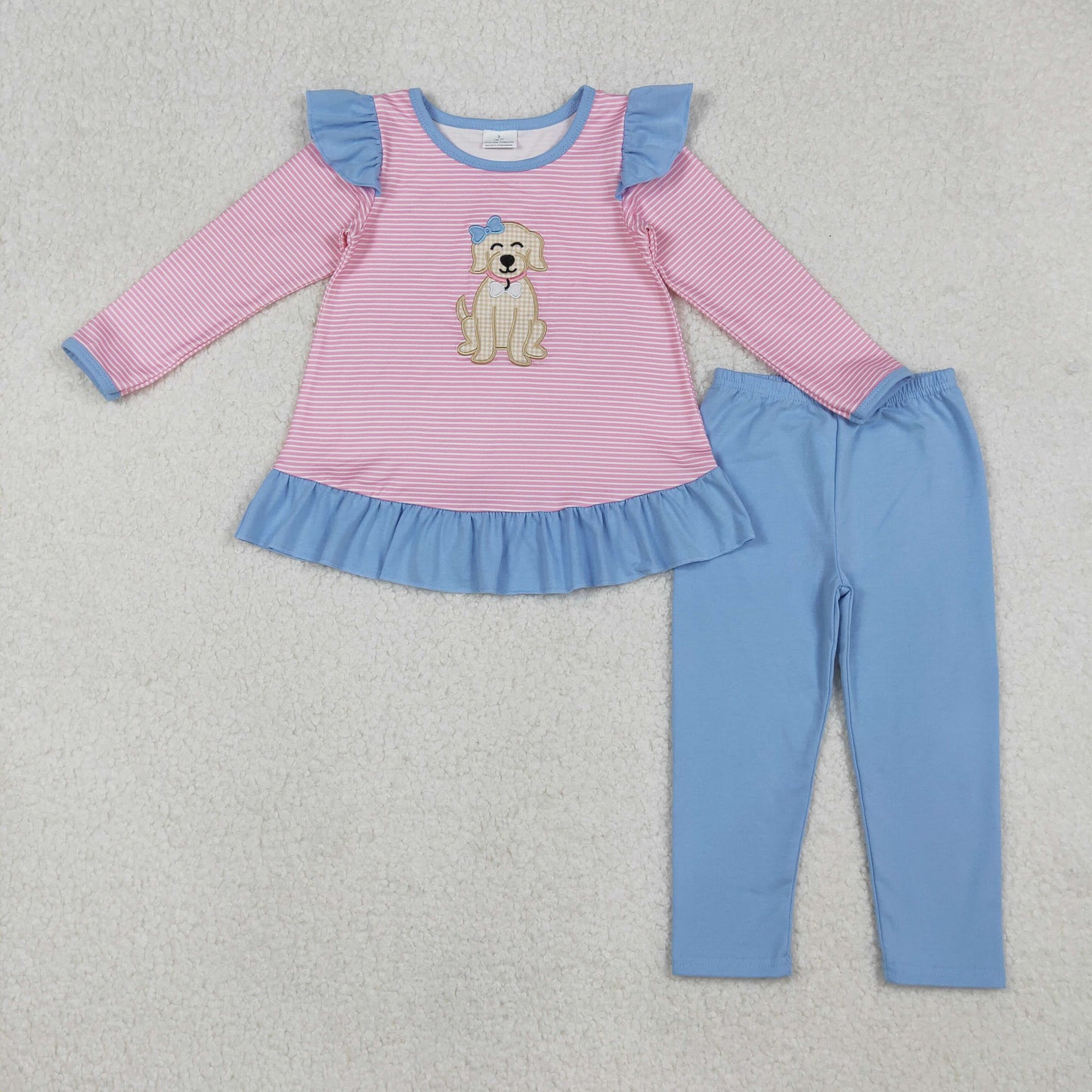 RTS NO MOQ Sibling baby girl clothes embroidery puppy long-sleeved pants suits