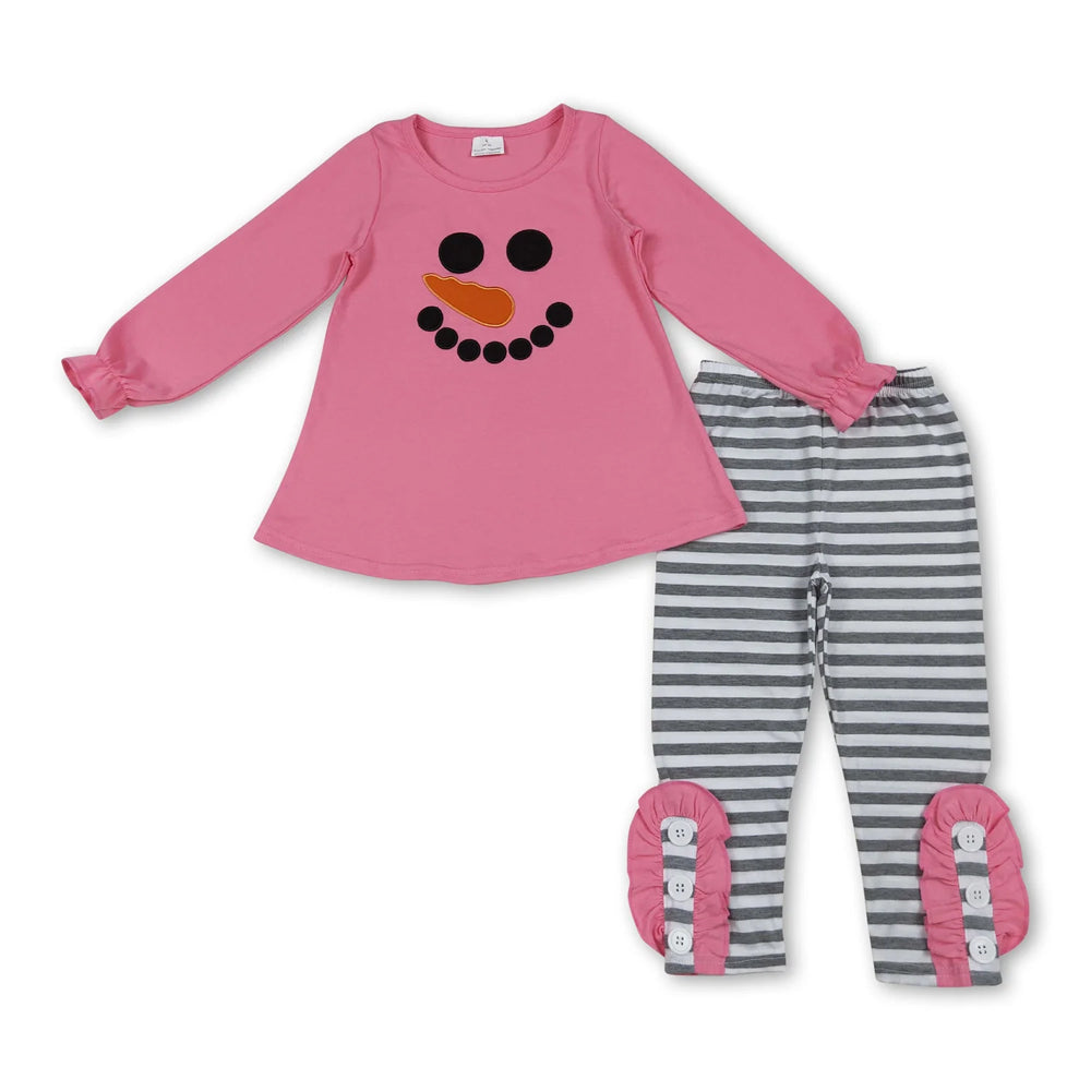 RTS NO MOQ Sibling milk silk Baby Girls Long Sleeve Christmas Tree Print Tunic Top And Ruffle Hem Pants Christmas Clothes Set
