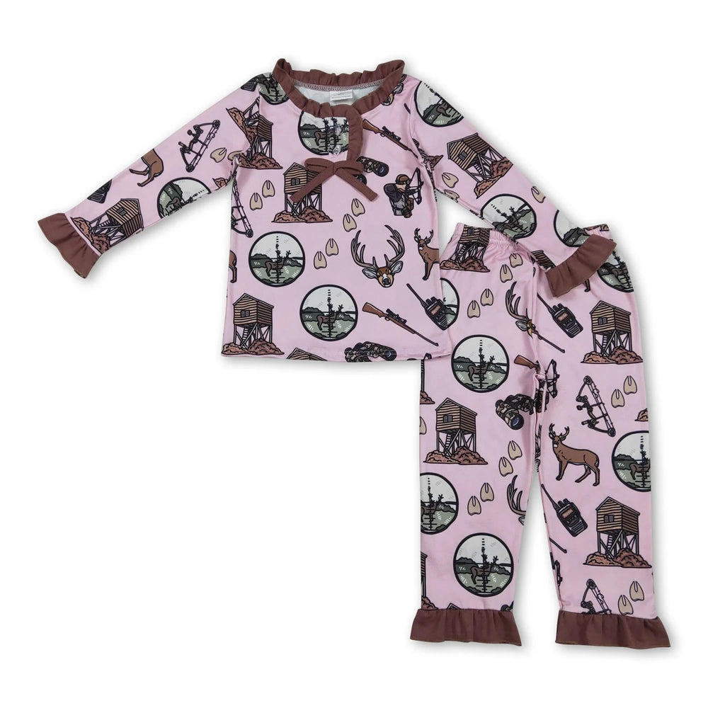 RTS NO MOQ Sibling milk silk Baby Boys Girls Deer Print Long Sleeve Pajama Set