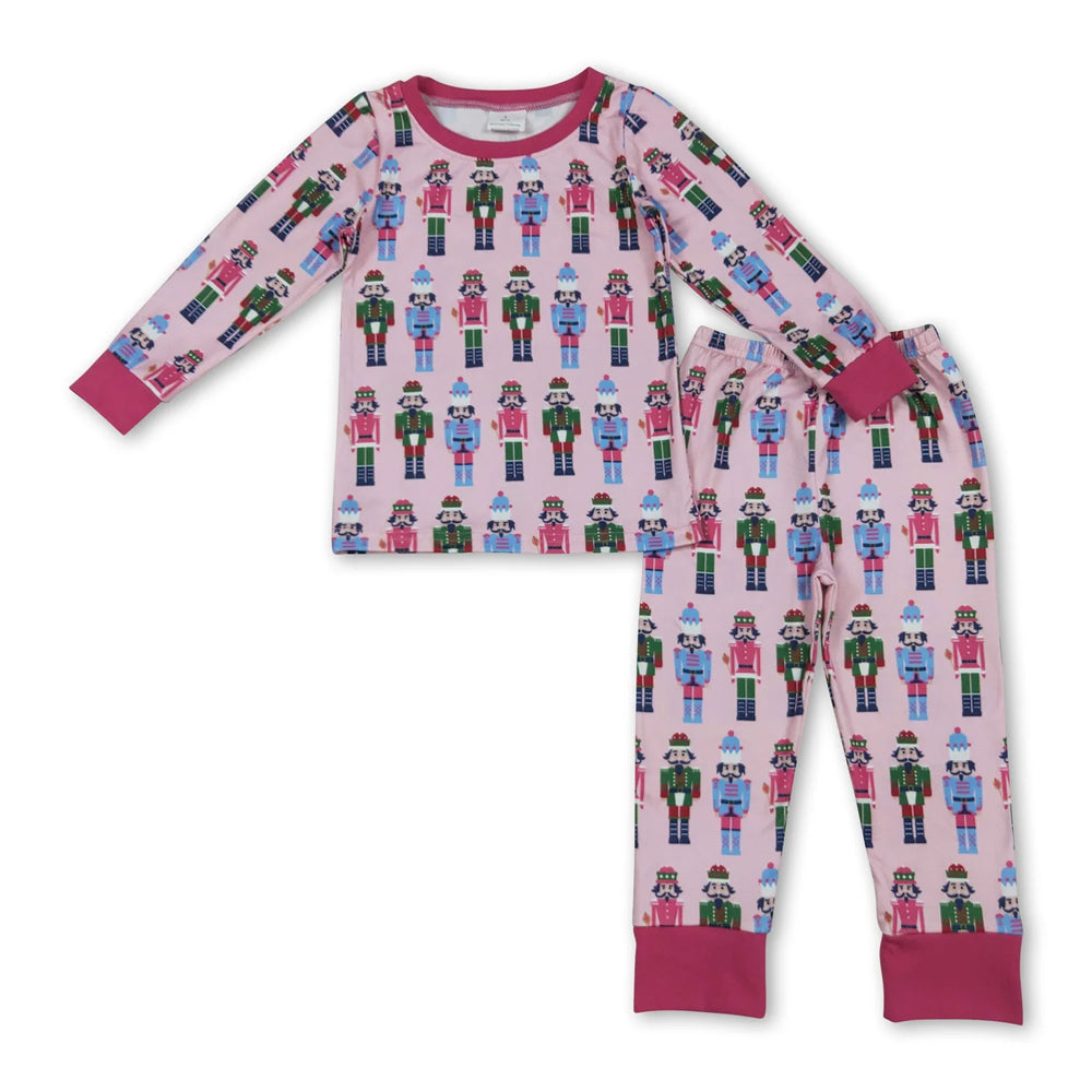 RTS NO MOQ Sibling milk silk Baby Girls Red Bow Santa Print Checked Top Pants Two Piece Christmas Clothes Set