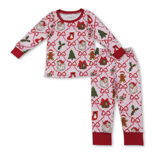 RTS NO MOQ Sibling milk silk Baby Girls Boots Holly Top And Pants Christmas Pajamas Sets