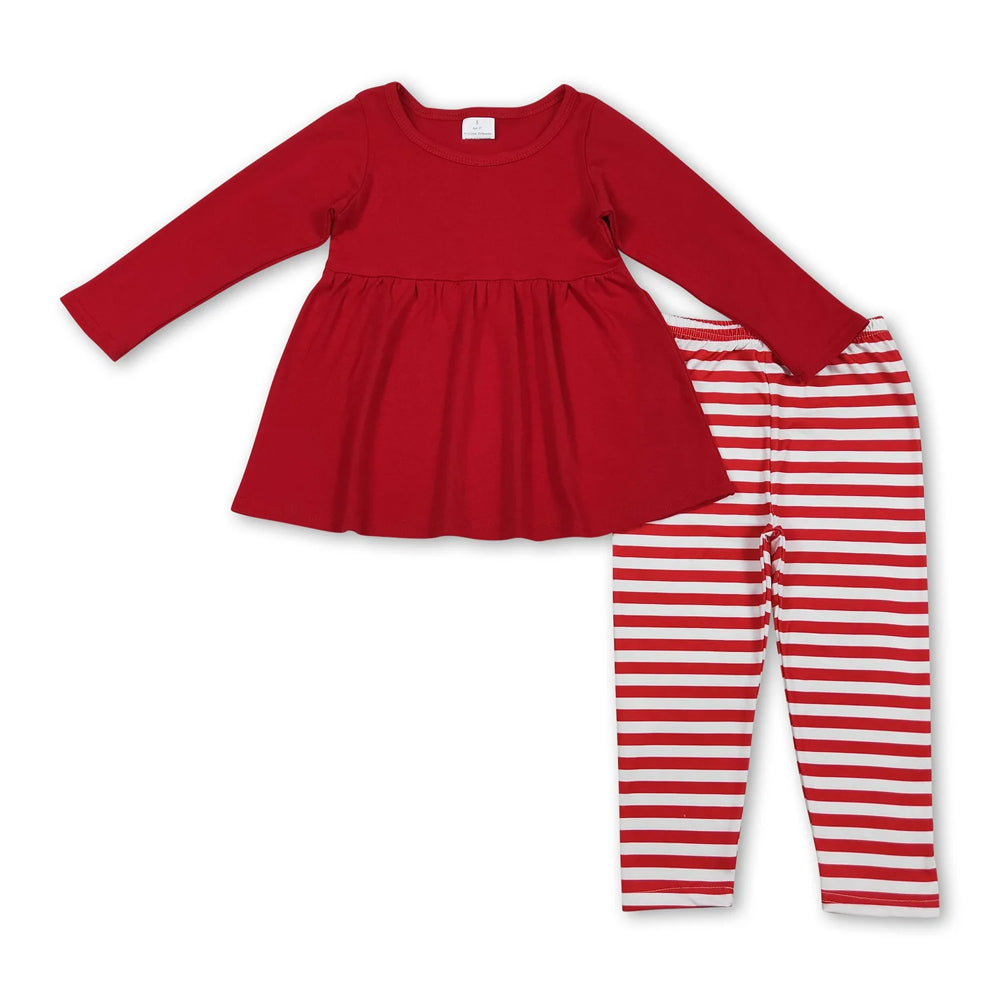 RTS NO MOQ Sibling milk silk Baby Girls Long Sleeve Christmas Tree Print Tunic Top And Ruffle Hem Pants Christmas Clothes Set