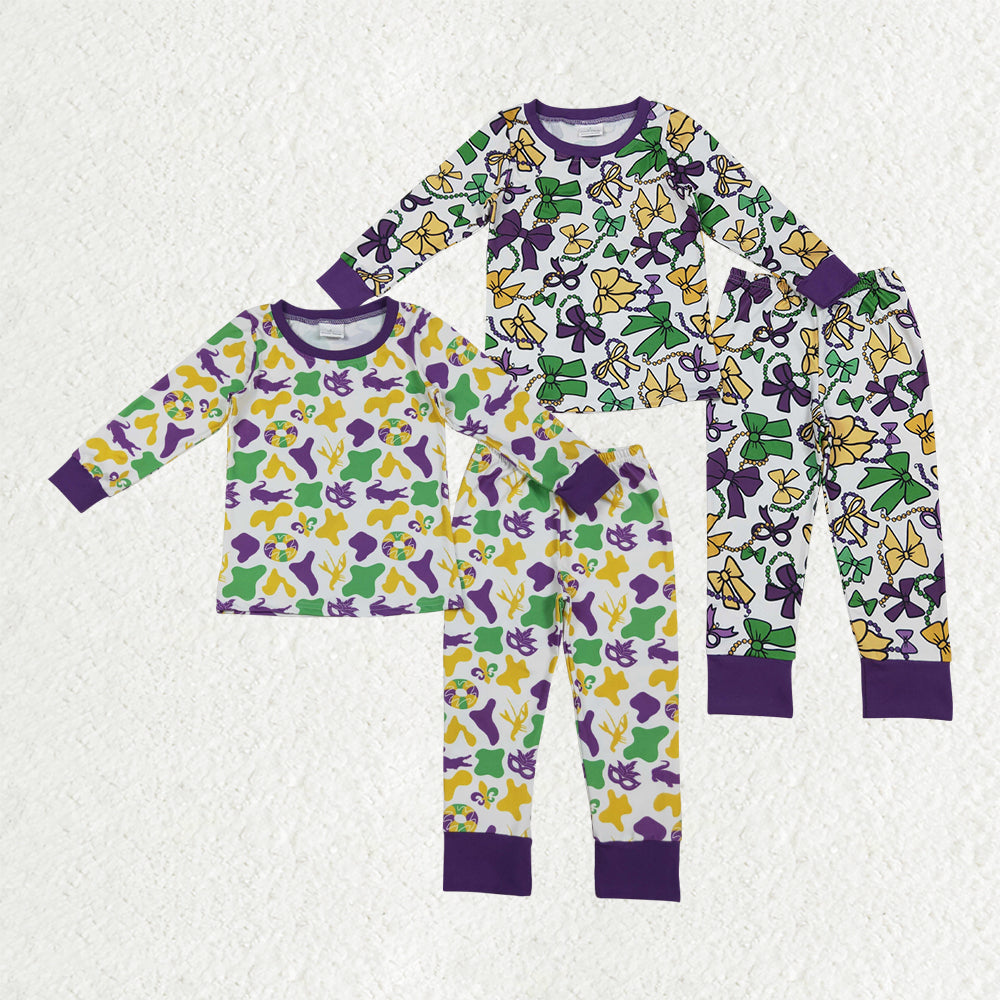 12/18m-7/8t RTS NO MOQ Sibling Baby boys girl clothes mardi gras long sleeve pants sets