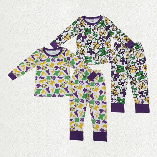 12/18m-7/8t RTS NO MOQ Sibling Baby boys girl clothes mardi gras long sleeve pants sets