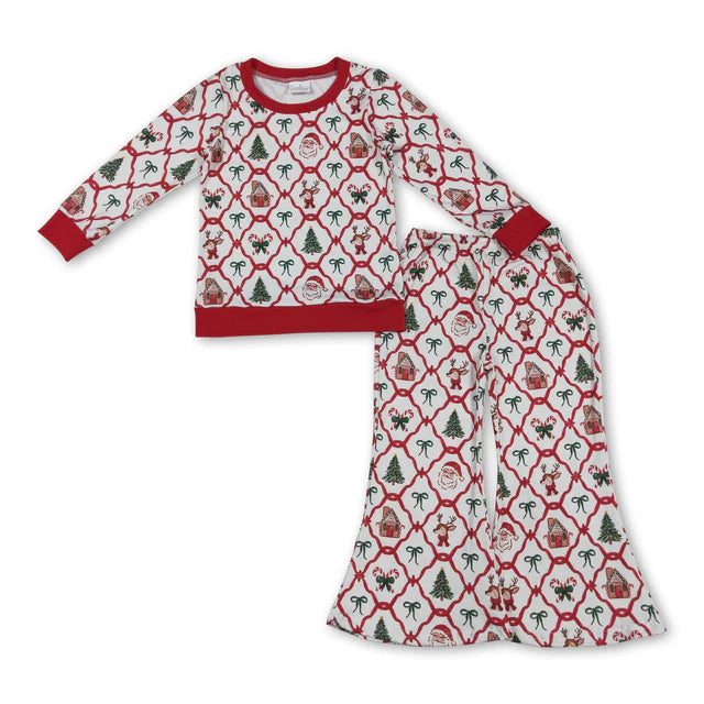 RTS Sibling Baby Girls Santa Candy Cane Plaid Christmas Ruffle Knee Length Dresses Set