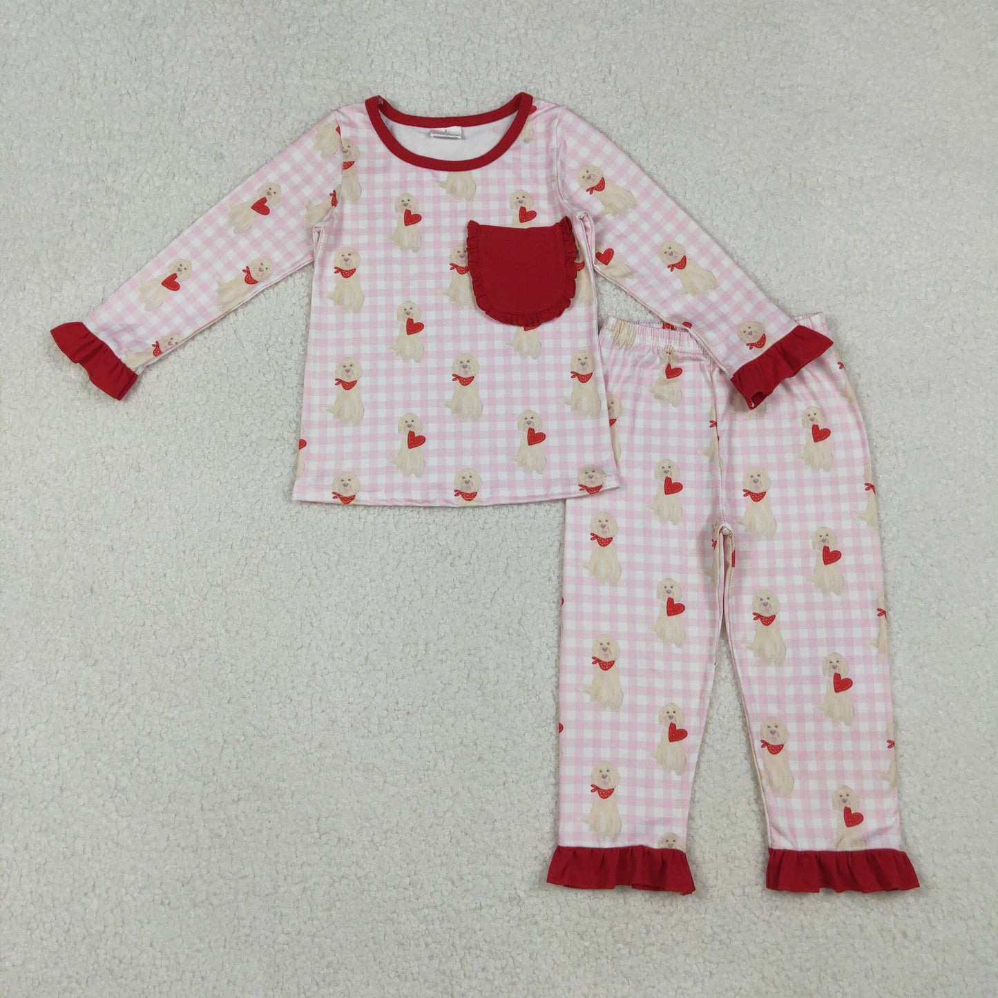 12/18m-7/8t RTS NO MOQ Sibling Baby girl clothes Valentine love long-sleeved trousers suit and dress and romper and adult pants