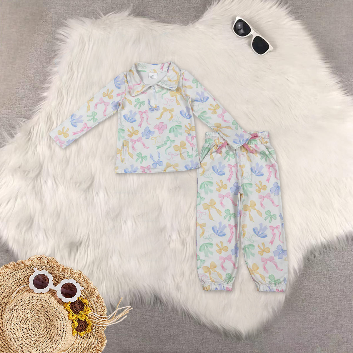 RTS NO MOQ Sibling baby girl clothes bow yoga long sleeve pants sets
