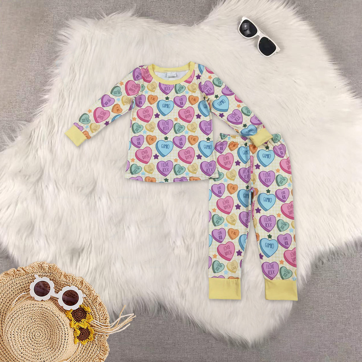 RTS NO MOQ Sibling Baby girl Clothes Valentine long-sleeved pants sets
