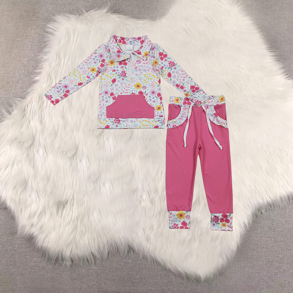 RTS NO MOQ Sibling baby girls clothes floral long sleeve pants sets
