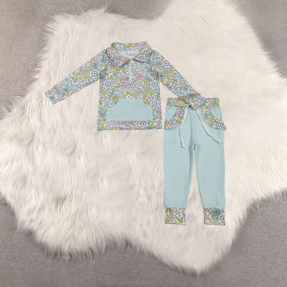 RTS NO MOQ Sibling baby girls clothes floral long sleeve pants sets