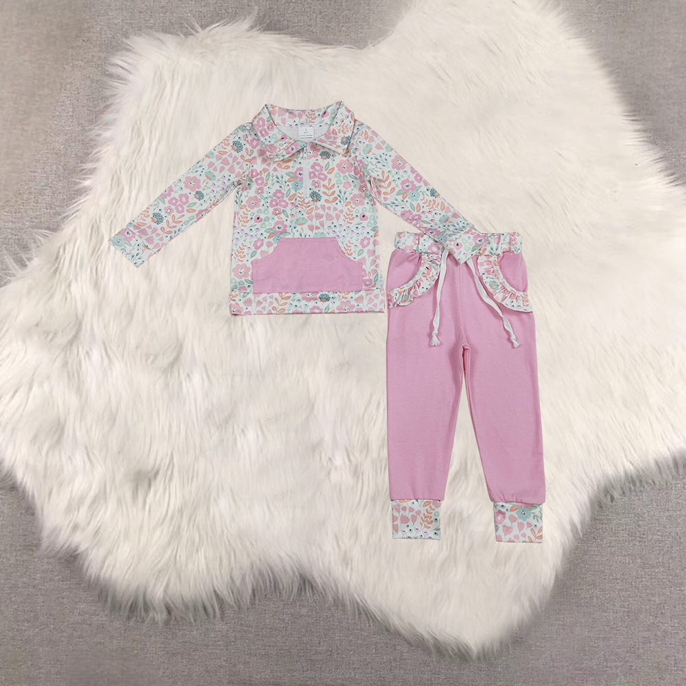 RTS NO MOQ Sibling baby girls clothes floral long sleeve pants sets