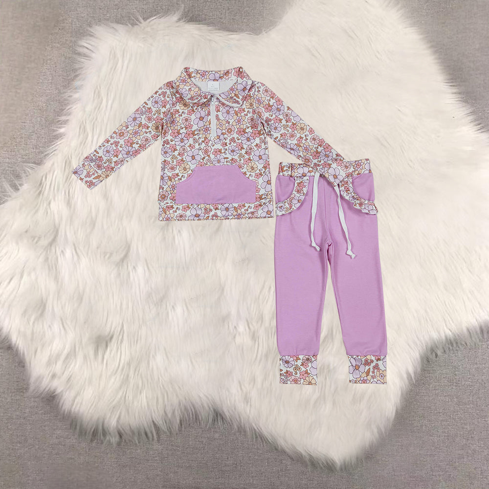 RTS NO MOQ Sibling baby girls clothes floral long sleeve pants sets