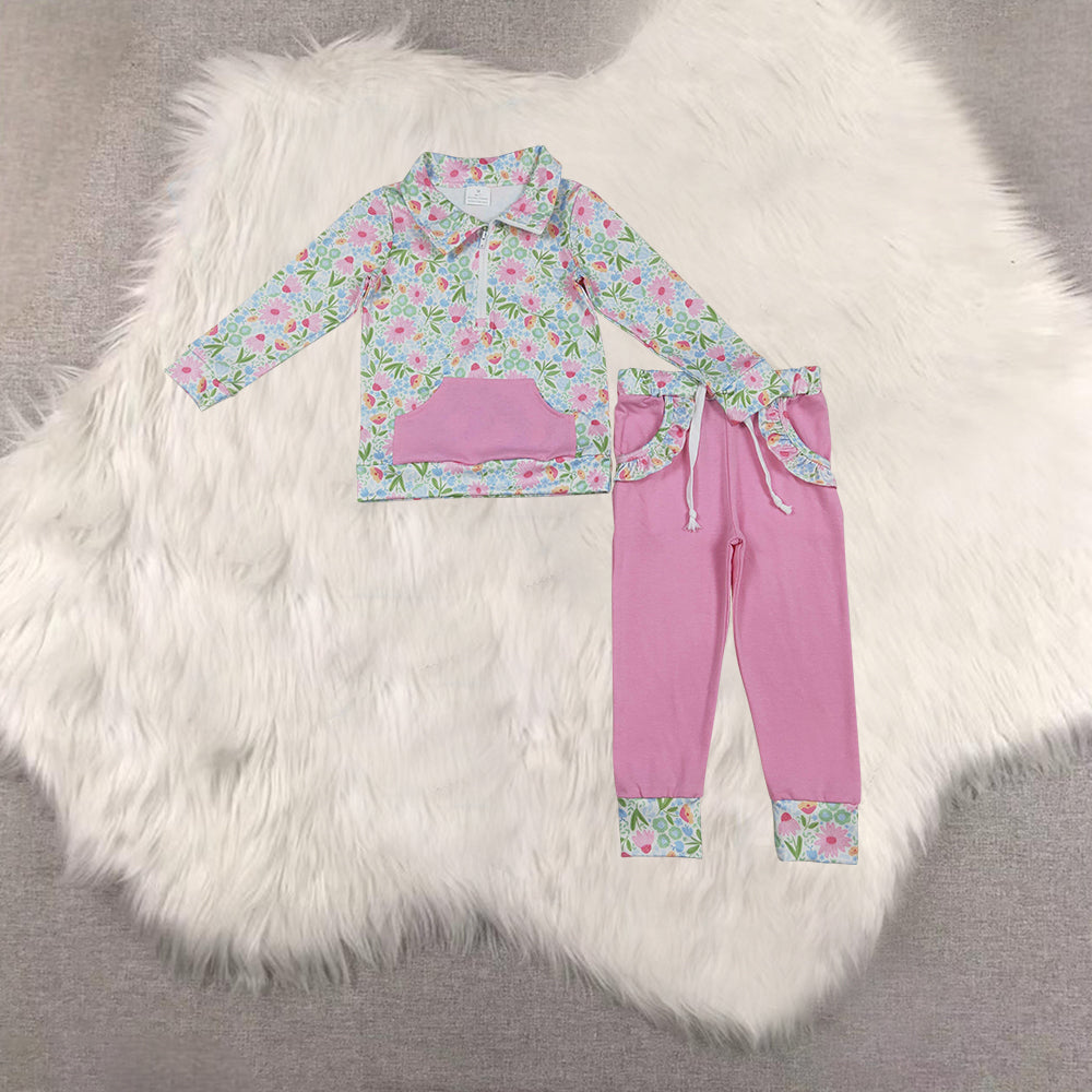 RTS NO MOQ Sibling baby girls clothes floral long sleeve pants sets