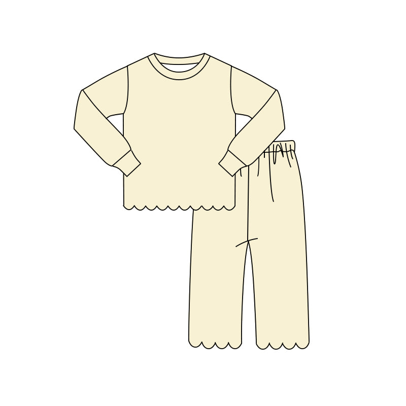 (Pre Order) No moq GLP3293 Baby Girls Yellow Scallop Trim Long Sleeve Top And Pants Two Piece Pajama Set