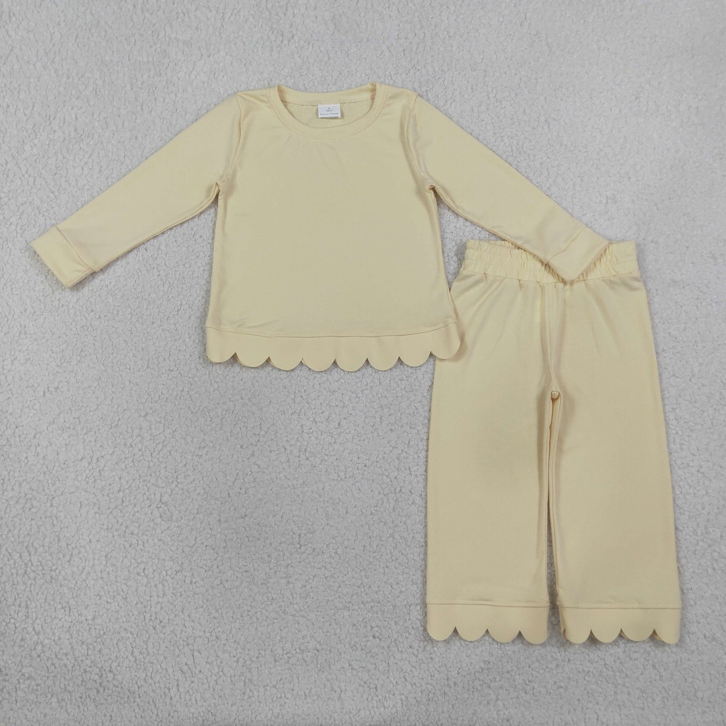 NEW RTS NO MOQ milk silk GLP3293 Baby Girls Yellow Long Sleeve Top Pants Scallop Pajamas Clothes Sets
