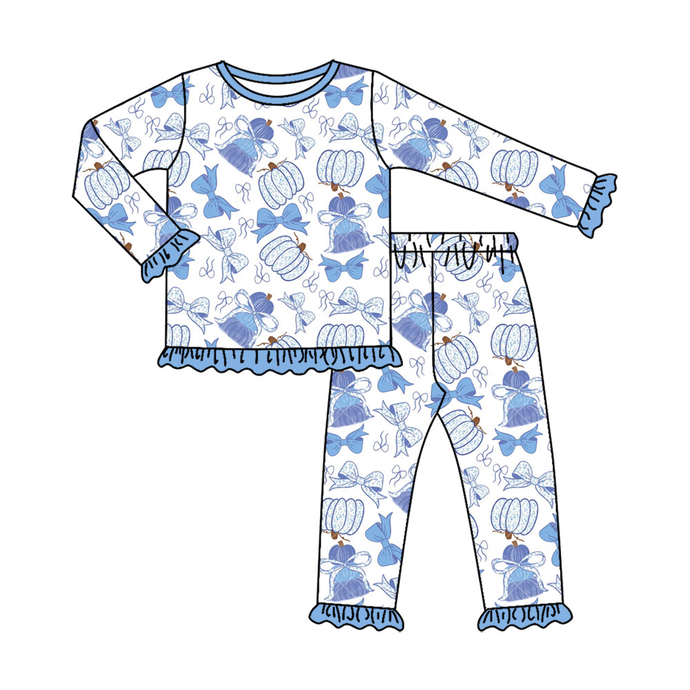 (Pre Order) No moq Baby Girls Casual Fall Clothing Set Pumpkin Top Pants Pajamas Set