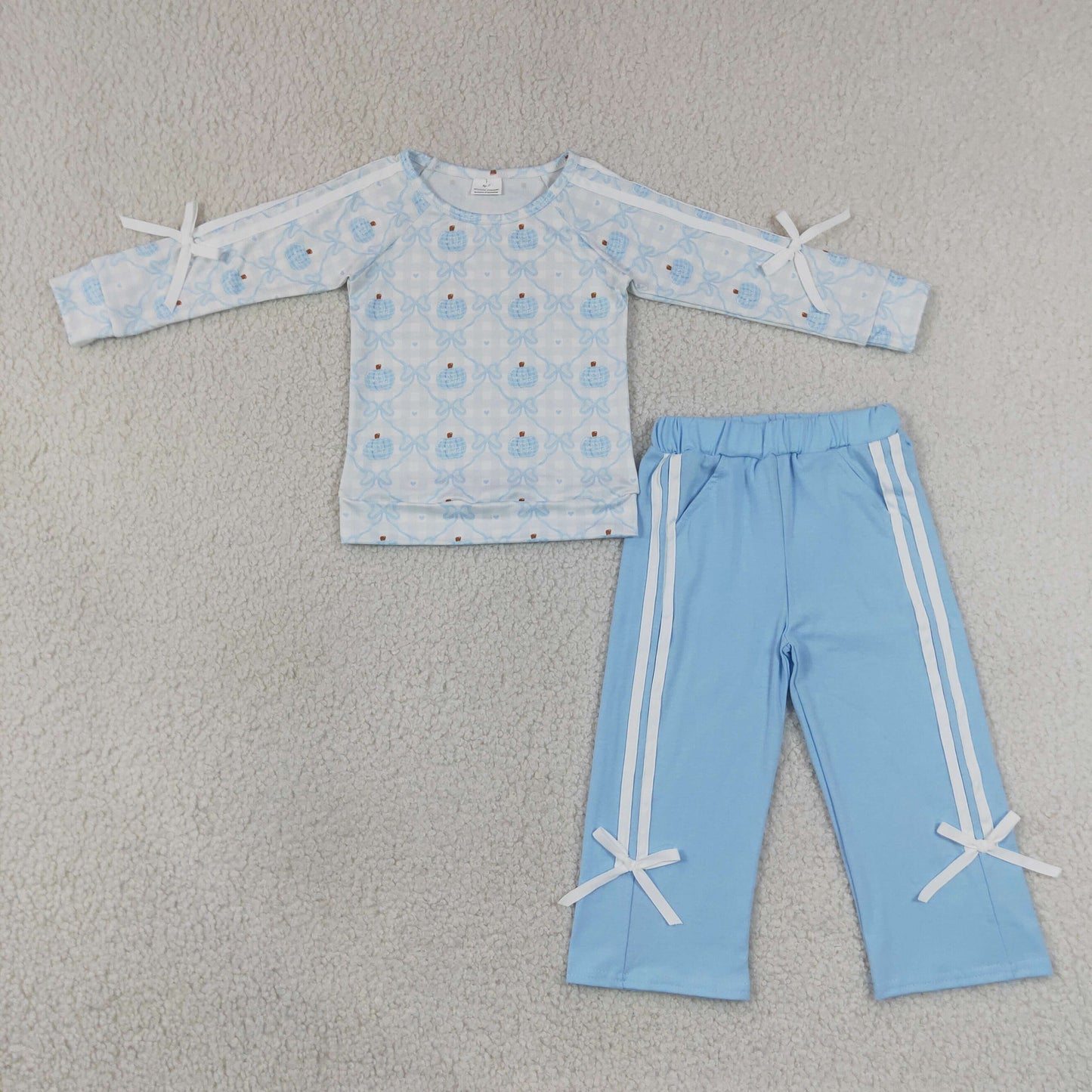 RTS NO MOQ Sibling milk silk Toddler Girls Ghost Pumpkin Print Top Matching Pocket Flare Pant Two Piece Halloween Clothes Set