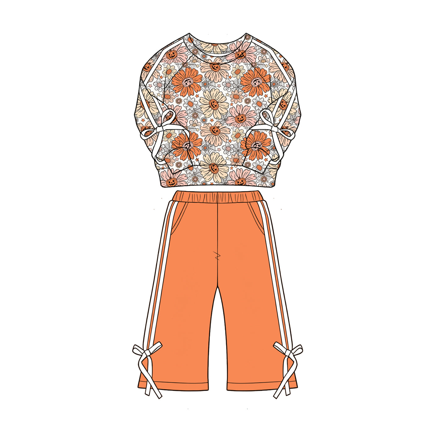 (Pre Order) No moq Baby Girls Fall Clothing Set Pumpkin Long Sleeve Top Pants Set