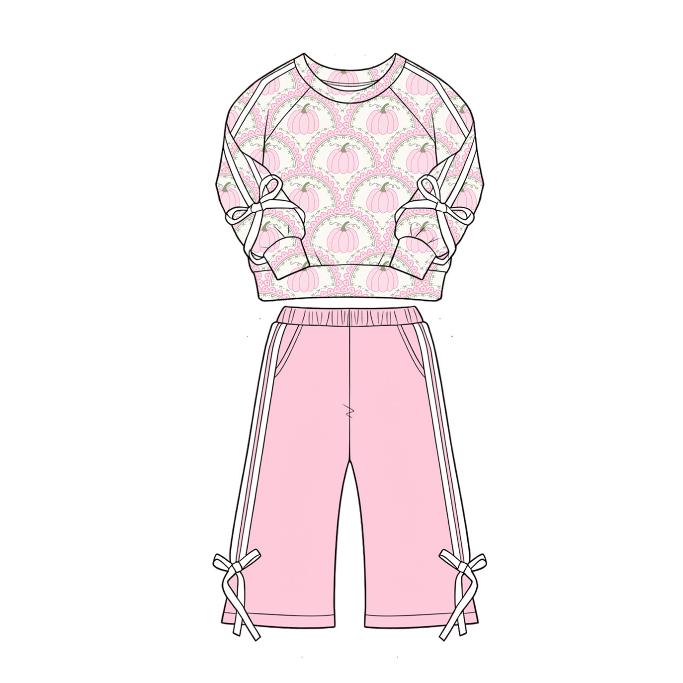 (Pre Order) No moq Baby Girls Fall Clothing Set Pumpkin Long Sleeve Top Pants Set