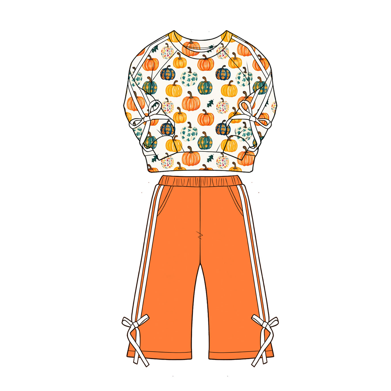 (Pre Order) No moq Baby Girls Fall Clothing Set Pumpkin Long Sleeve Top Pants Set