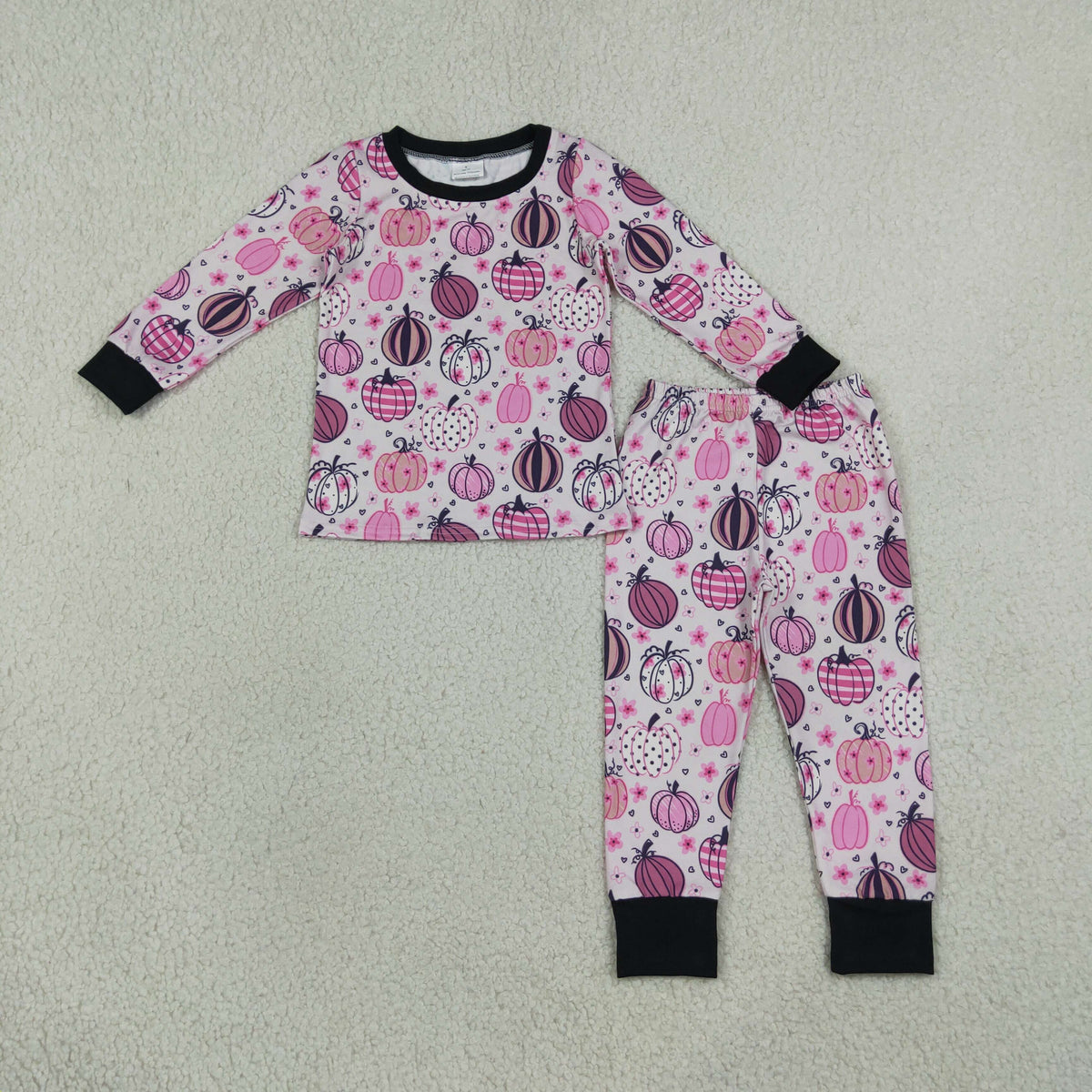 NEW RTS NO MOQ milk silk GLP3357 Baby Girls Flowers Pumpkins Print Long Sleeve Top Pant Pajamas Sets